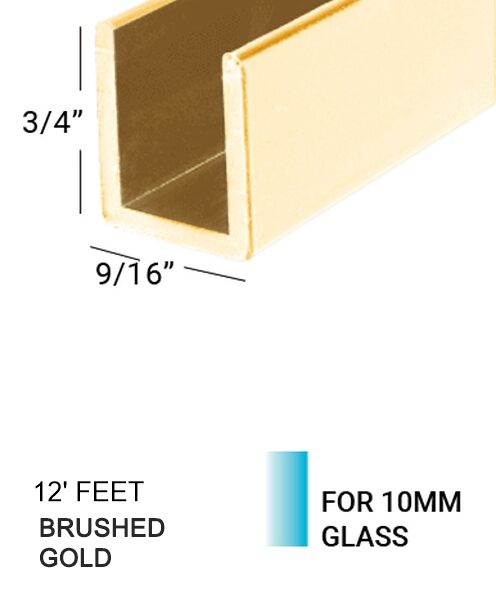 E3US3834BG12 U-CHANNEL For 10mm(3/8") 3/4"(H) X 3/4"(W) 12 FEET LENGTH BRUSHED GOLD