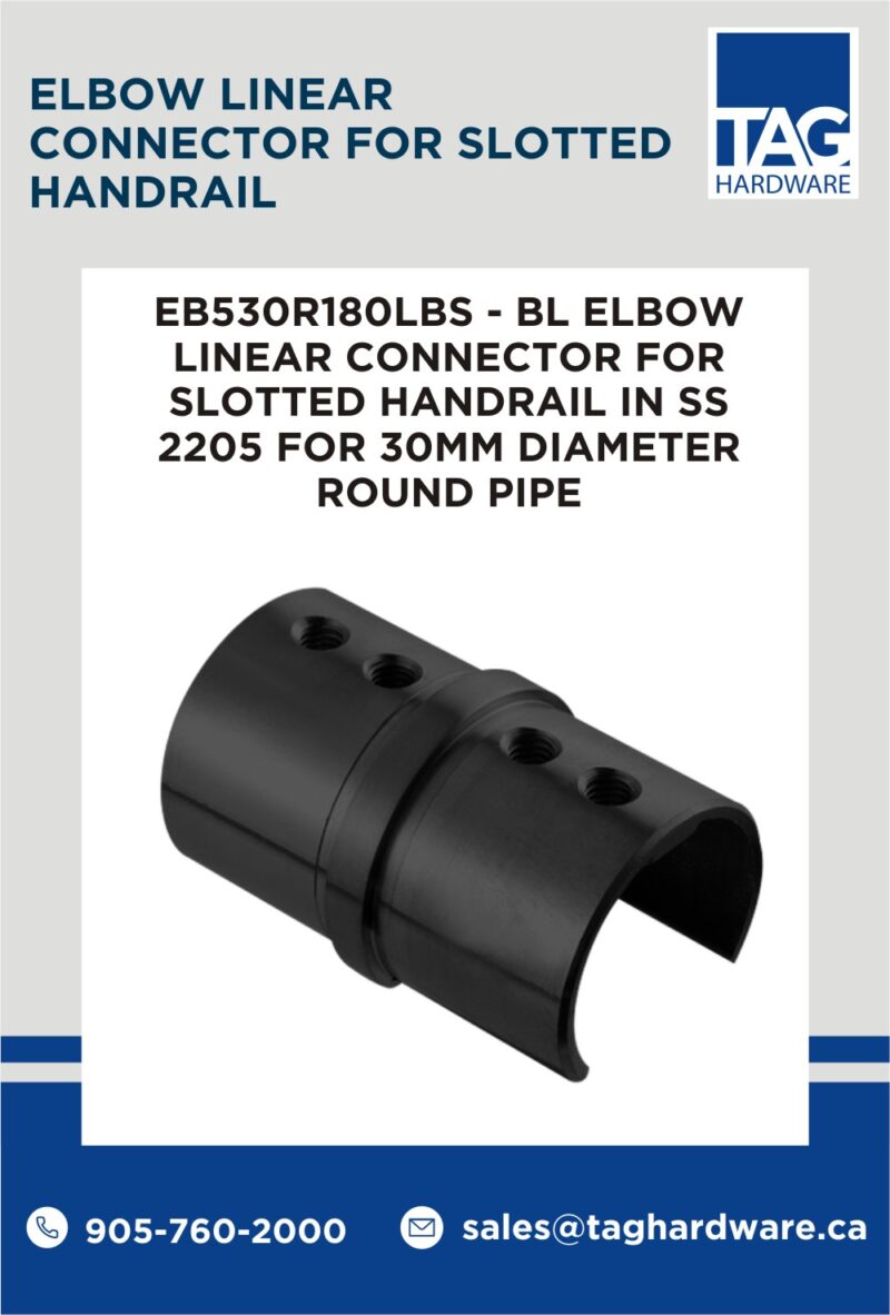 EB530R180LBS - BL ELBOW LINEAR CONNECTOR FOR SLOTTED HANDRAIL IN SS 2205 FOR 30MM DIAMETER ROUND PIPE