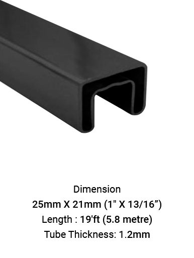 TU625211912S - BL TUBE SLOTTED SQ. FOR HANDRAIL 25 X 21 MM (19') SS316
