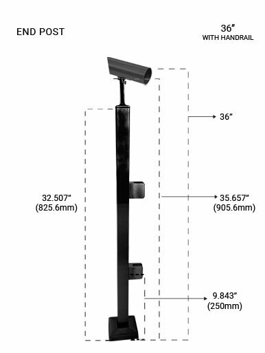 PS60524036EBS - BL POST SQUARE END 36" SS316 in Brushed to PC Black Finish