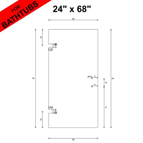 SD6824-2H (24in X 68in) For Bathtubs