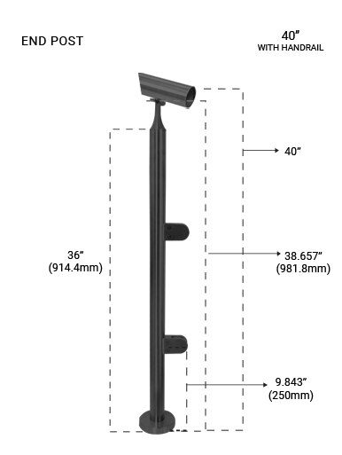 PR60054240EBS - BL ROUND END POST 40" SS316 in Brushed to PC Black Finish