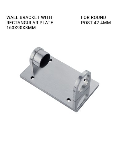 Wall Bracket with rectangular plate 160X90X8mm round for 42.4 round post in brushed SS finish in SS 316 finish