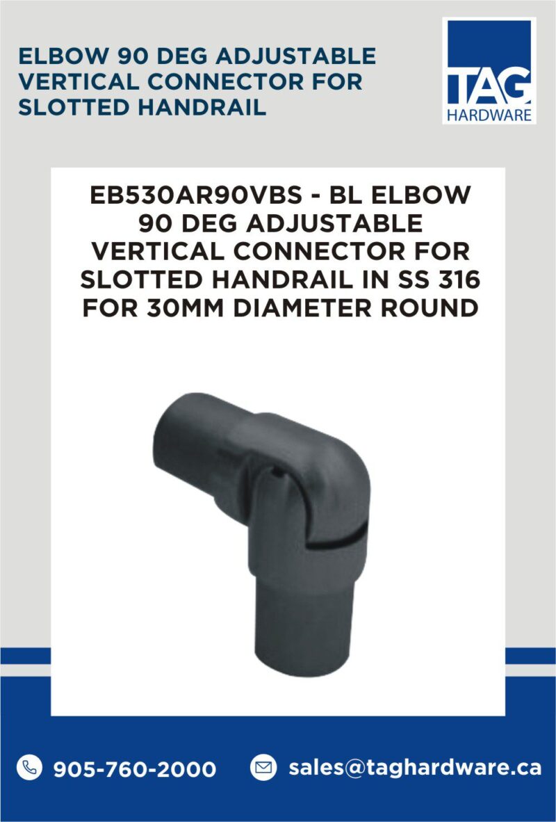 EB530AR90VBS - BL ELBOW 90 DEG ADJUSTABLE VERTICAL CONNECTOR FOR SLOTTED HANDRAIL IN SS 316 FOR 30MM DIAMETER ROUND PIPE