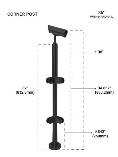 PR60014236CBS - BL 36 POST ROUND  DIA 42.4 MM (CORNER POST) SS 316 in Brushed to PC Black Finish