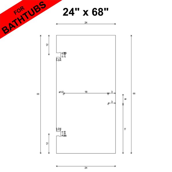 SD6824-3H (24in X 68in) For Bathtubs